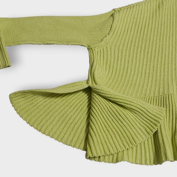 Free People Layer Cake Sweater Key Lime Green Sz XS Ribbed Asymmetric Turtleneck - Picture 10 of 13